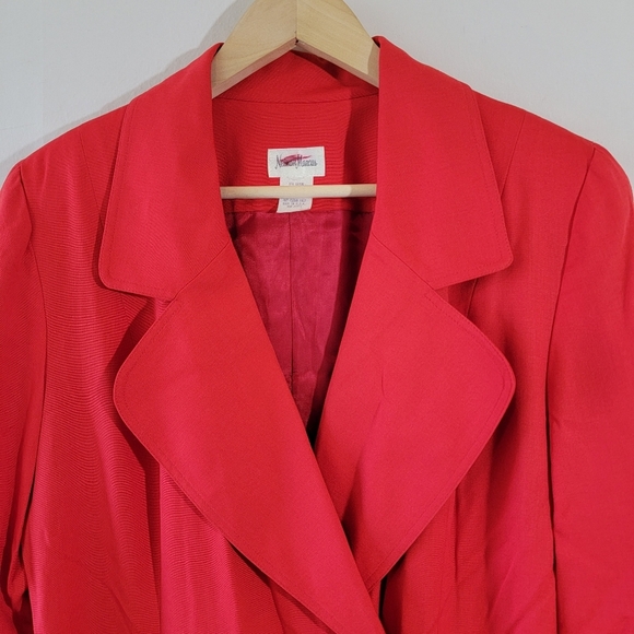 VTG Neiman Marcus Linen Blend Dress Coat Sz L Red Pocket Contemporary Old Money - Picture 3 of 12